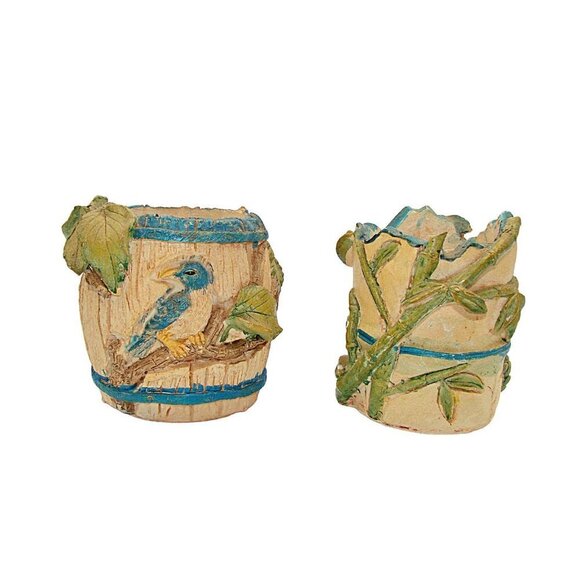 Mini Resin Bamboo Butterfly Bird Design Planters Trinket Dish Succulents Sz 3x3 - Picture 3 of 11